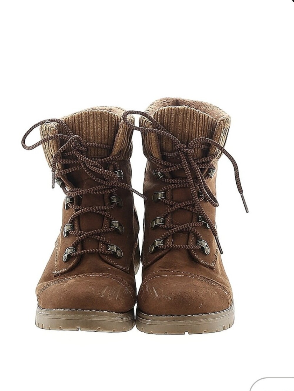 Universal Thread Brown Lace-Up Suede Ankle Boots with Ribbed Collar